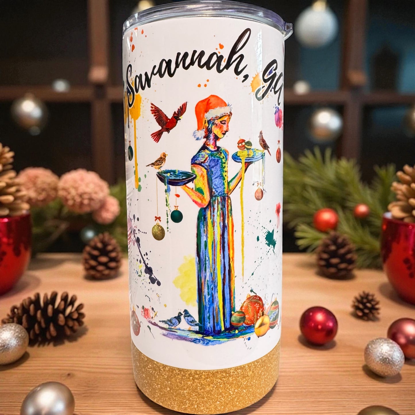 17oz. Christmas Savannah Ga Bird Girl Tumbler